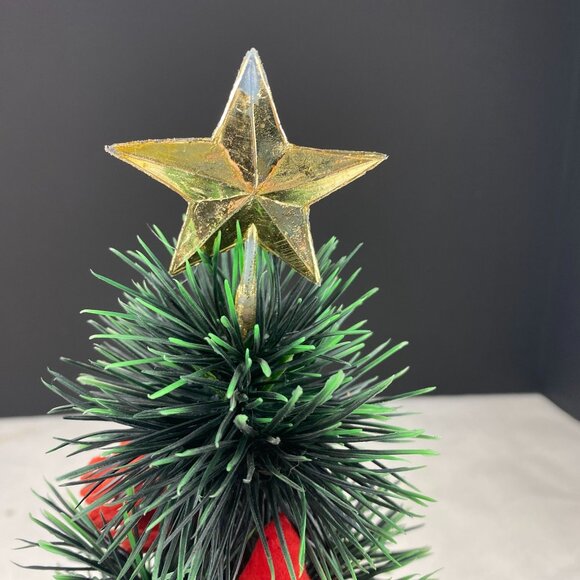 Vintage Plastic Tabletop Christmas Tree Flocked Birds 13 Inch - Picture 7 of 9